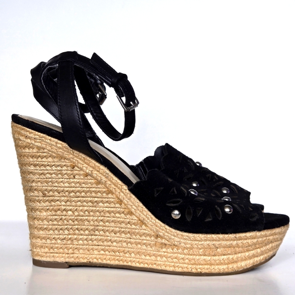 Marc Fisher Black Suede Studded Wedges size 9.5